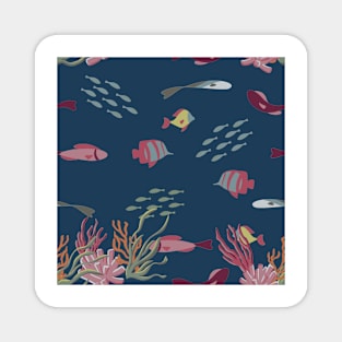 Fish, Coral, and Seaweed on Navy Condensed Magnet