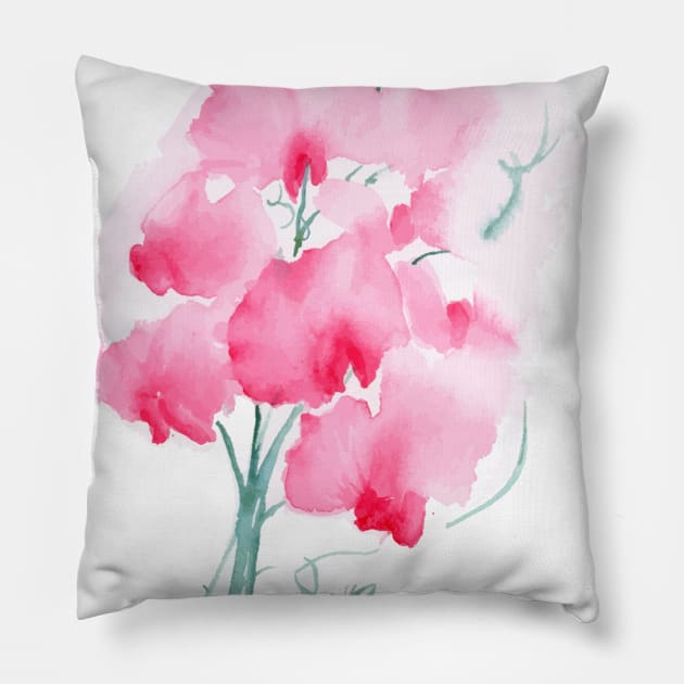 Sweet Pea Bouquet Loose Watercolor Flowers Pillow by venglehart