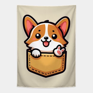 Kawaii Pembroke Welsh Corgi Dog in Pocket Cute Corgi Lover Tapestry