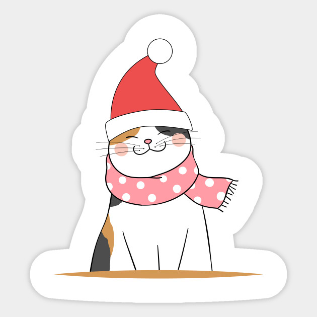 Cat With Santa Hat Christmas Christmas Cat Sticker Teepublic Uk