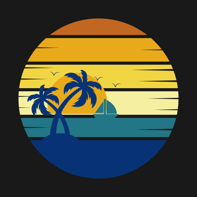 Retro Style Sunset Beach Palm Tree by Yus Made