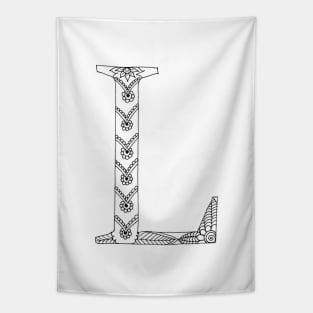 Henna Alphabet L / Henna Letter L - Black Henna Line Art Tapestry