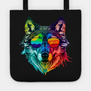 Stylized Wolf Head with Rainbow Colors Tote