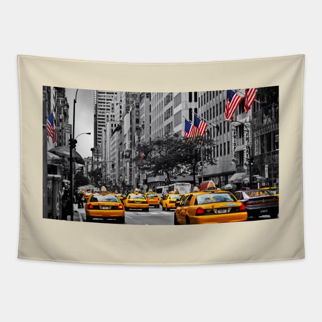 Color in 5th Ave Yellow Cabs plus Stars and Stripes Tapestry by jalfc46