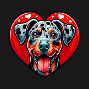 Catahoula Leopard Dog Puppy Cute Red Heart T-Shirt