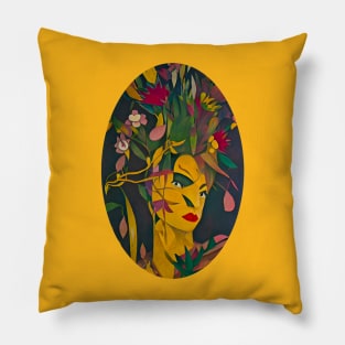 Contemporary Abstract Woman with Flowers for Hair Art Pillow