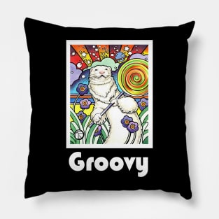 Cosmic Lollipop Ferret - Groovy - White Outlined Version Pillow