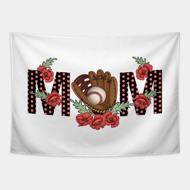 Baseball Mom Floral Design Tapestry by Designoholic