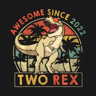 Kids Two Rex 2nd Birthday Second Dinosaur Year Old T-Shirt