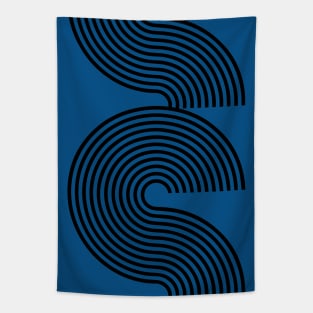 Cobalt Royal Blue Line Pattern Mid Century Modern Tapestry