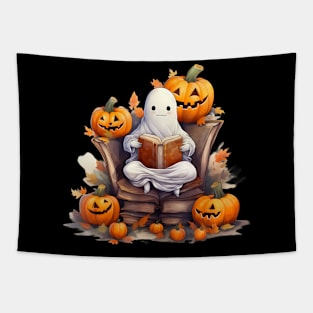 Funny Ghost Book Reading Boo Spooky Halloween Books Lover Tapestry