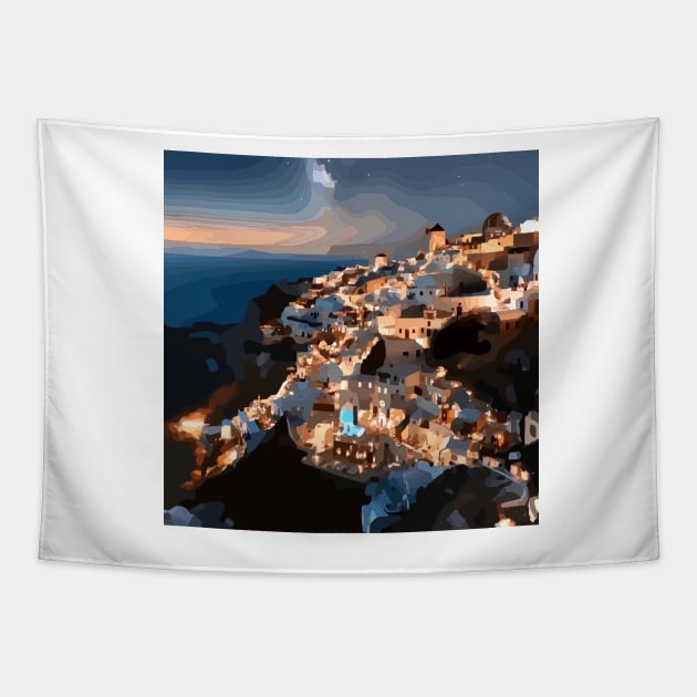 Amazing Santorini Tapestry by Playful Creatives