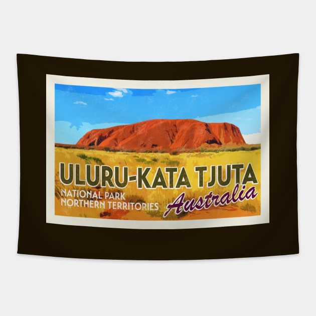 Uluru-Kata Tjuta National Park - Australia Northern Territory - Vintage Postcard Tapestry by TGKelly
