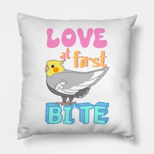 Love at first bite Cockatiel Funny Birb merch Parrot Kawaii Pillow