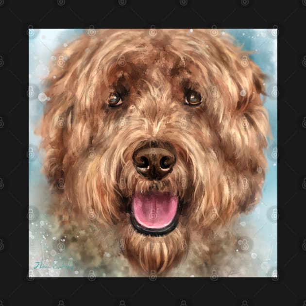 Painting of a Smiling Labradoodle Dog with Its Tongue Out by ibadishi