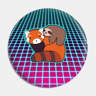 Red Panda and Little Sloth Vaporwave Grid Pin