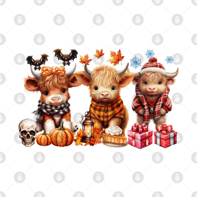 Happy Hallothanksmas Highland Cow #3 by Chromatic Fusion Studio