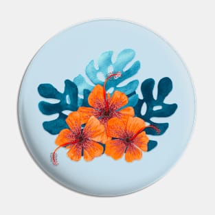 Tropical orange hibiscus flowers Pin