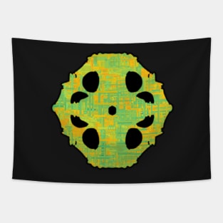 Green-Orange-Gold Themed Pattern with Random Shapes Tapestry