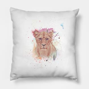 African Lioness Digital Painting Pillow