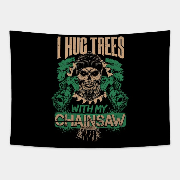 Lumberjack Woodworker Chainsaw Gift Tapestry by Pummli