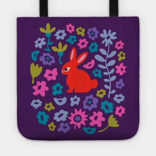 BUNNY RABBIT Cute Baby Animal with Flowers in Bright Red - Kids Easter Spring and 2023 Year of the Rabbit - UnBlink Studio by Jackie Tahara Tote