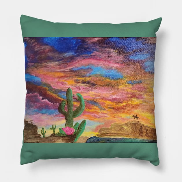 Sunset on a Desert Cactus Flower Pillow by ARSTees