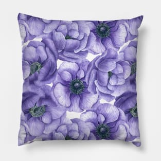 Violet anemone flowers watercolor pattern Pillow