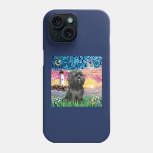 Black Shih Tzu at the Shore with a Lighthouse & a Seagull Phone Case