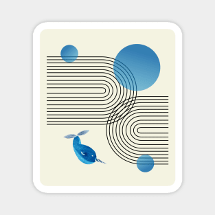 Stripes, Narwhal and Blue Circles Composition (Rainbow and Sun Abstraction) Magnet