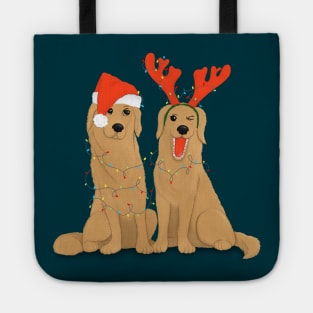 Golden retrievers ready for Christmas Tote