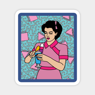 Retro Waiter Bartender With Drinks Magnet