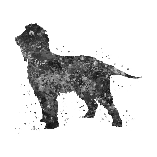 irish water spaniel dog black and white art by Yahya Art