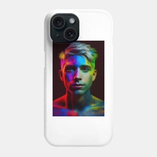 Luminous Beauty: A Portrait of a Man with Colorful Lights Phone Case