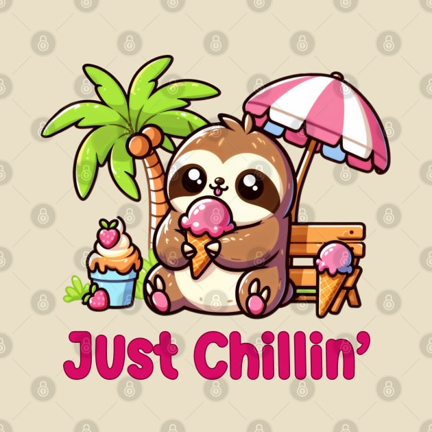 Lazy Days & Ice Cream Haze: Kawaii Sloth Chilling And Enjoying Ice Cream In The Summer by Printastic Artisan Design