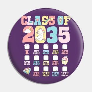 Cute Unicorn Graduation Class of 2035 Grow with Me Checklist Pin