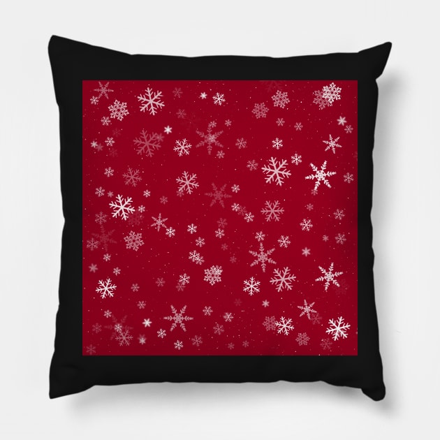 Red and White Snowflakes Winter Pattern Pillow by OneLook