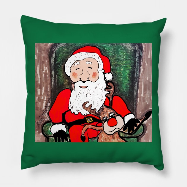 Santa Claus and Rudolph takes a nap before Christmas Pillow by TheArtQueenOfMichigan 