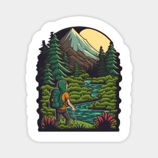 Cute hiker on a mountain trail - Sustainable fashion for the future Magnet