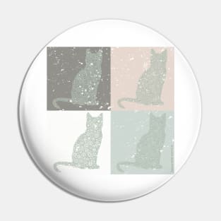 Distressed Cat Pop Art - Earth Colors Circle Design Pin