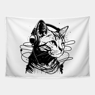 Cat in Headphones Funny Cat Gift Retro Vintage Funny Cat Tapestry