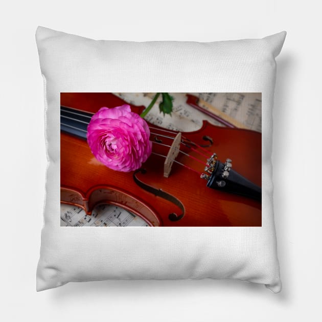 Pink Ranunculus On Fine Violin Pillow by photogarry