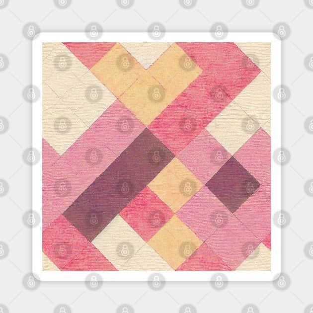 Creamy Vanilla & Pink Stitched Squares Magnet by Motif Mavens
