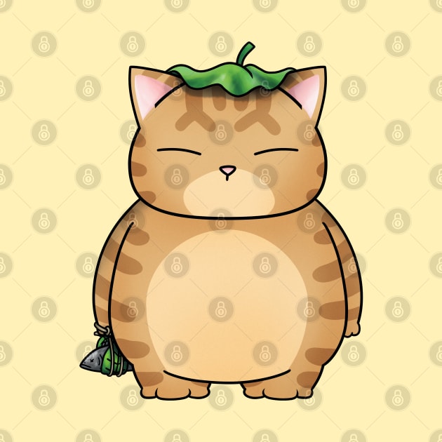 Fat Orange Cat with Leaf Umbrella by Takeda_Art