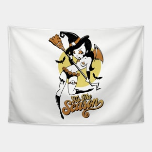 This The Season Halloween Rentro Vintage Pin Up Design Tapestry