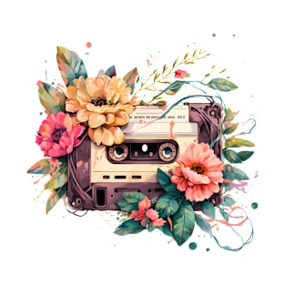 Watercolor Spring Flower, Cassette Tape, Springtime, Beautiful Floral Women T-Shirt