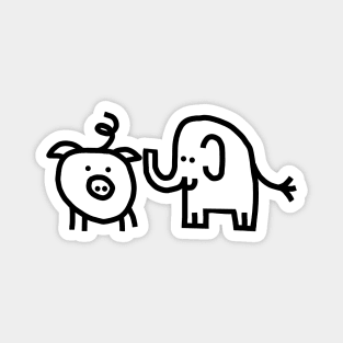 Small Pig and Elephant Line Drawing Magnet