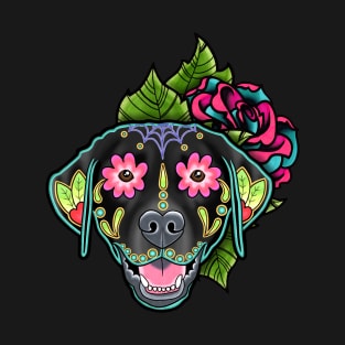 Labrador Retriever in Black - Day of the Dead Sugar Skull Dog T-Shirt