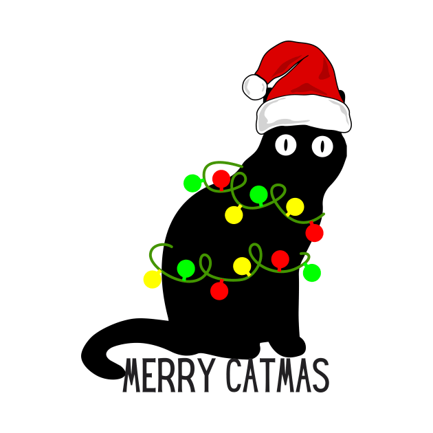 Merry Catmas Black Cat Christmas by TammyWinandArt