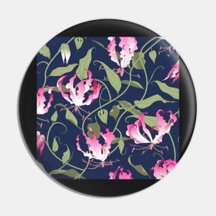 Gloriosa - pink on dark blue Pin